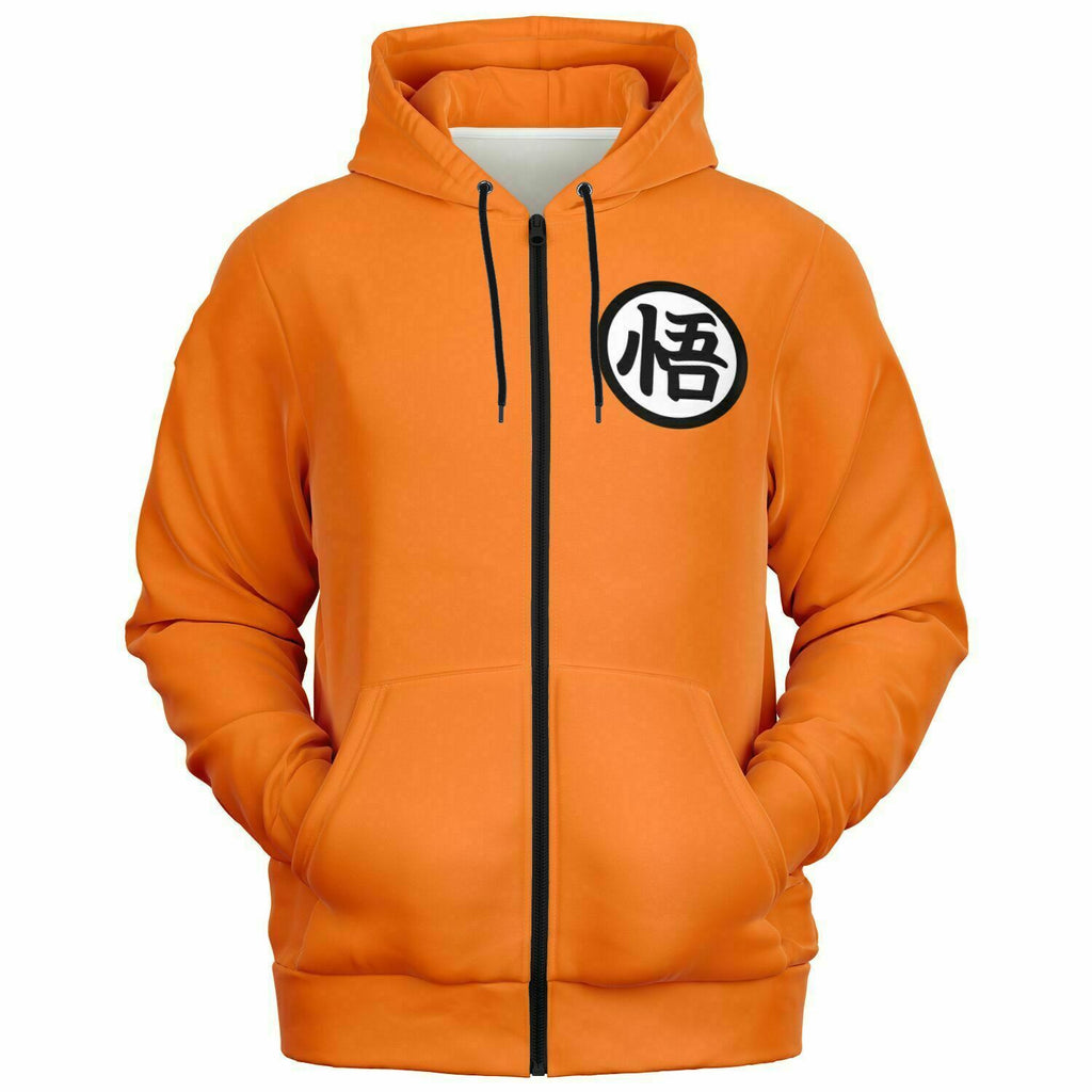 Unisex Orange Goku Dragon Ball Kanji Gi Athletic Zip-Up Hoodie