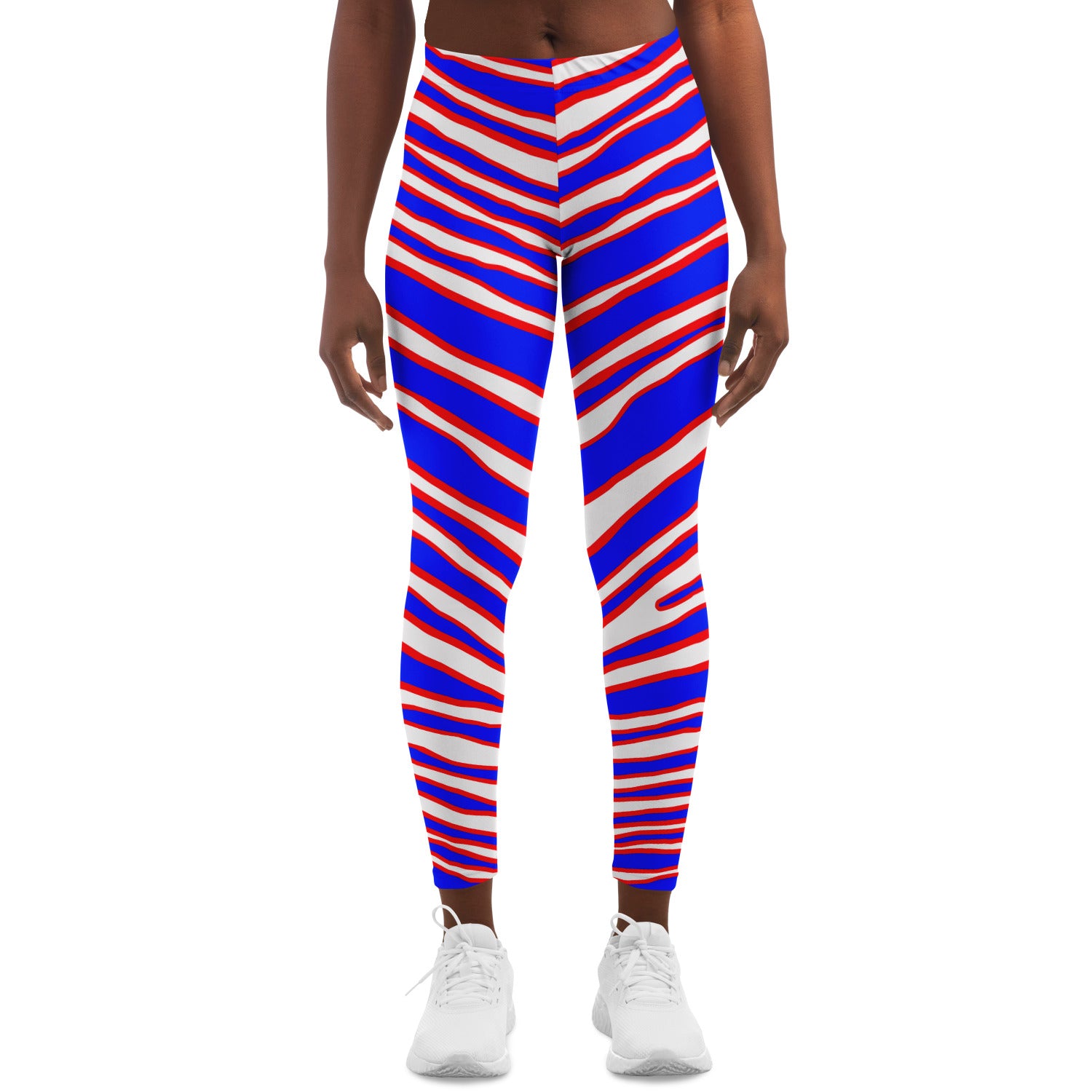 Women's American Buffalo USA Football Zebra Stripe Mid-Rise Yoga Leggings