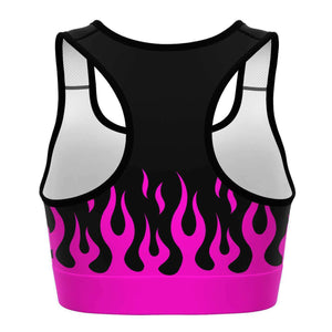 Women's Black Pink Classic Hod Rod Fire Drip Athletic Sports Bra Back