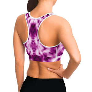 Women's Pink Monotone Tie-Dye Athletic Sports Bra Model Right