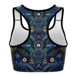 Women's Mystic Blue Astrological Tarot Athletic Sports Bra Back