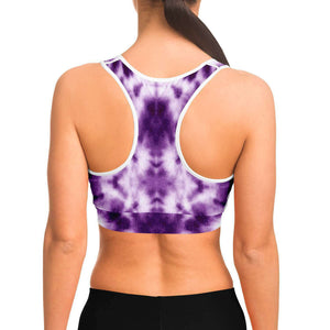 Women's Purple Monotone Tie-Dye Athletic Sports Bra Model Back