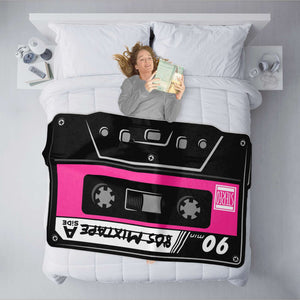 Retro 80s Mixtape Audio Music Pink Cassette Winter Microfleece Blanket