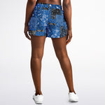 Blue Paisley Patchwork Running Shorts