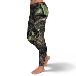 Women's Mid-Rise Green Hunting Camo Yoga Leggings Left
