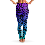 Women's Purple Blue Gradient Leopard Cheetah Print Mid-rise Yoga Leggings Back