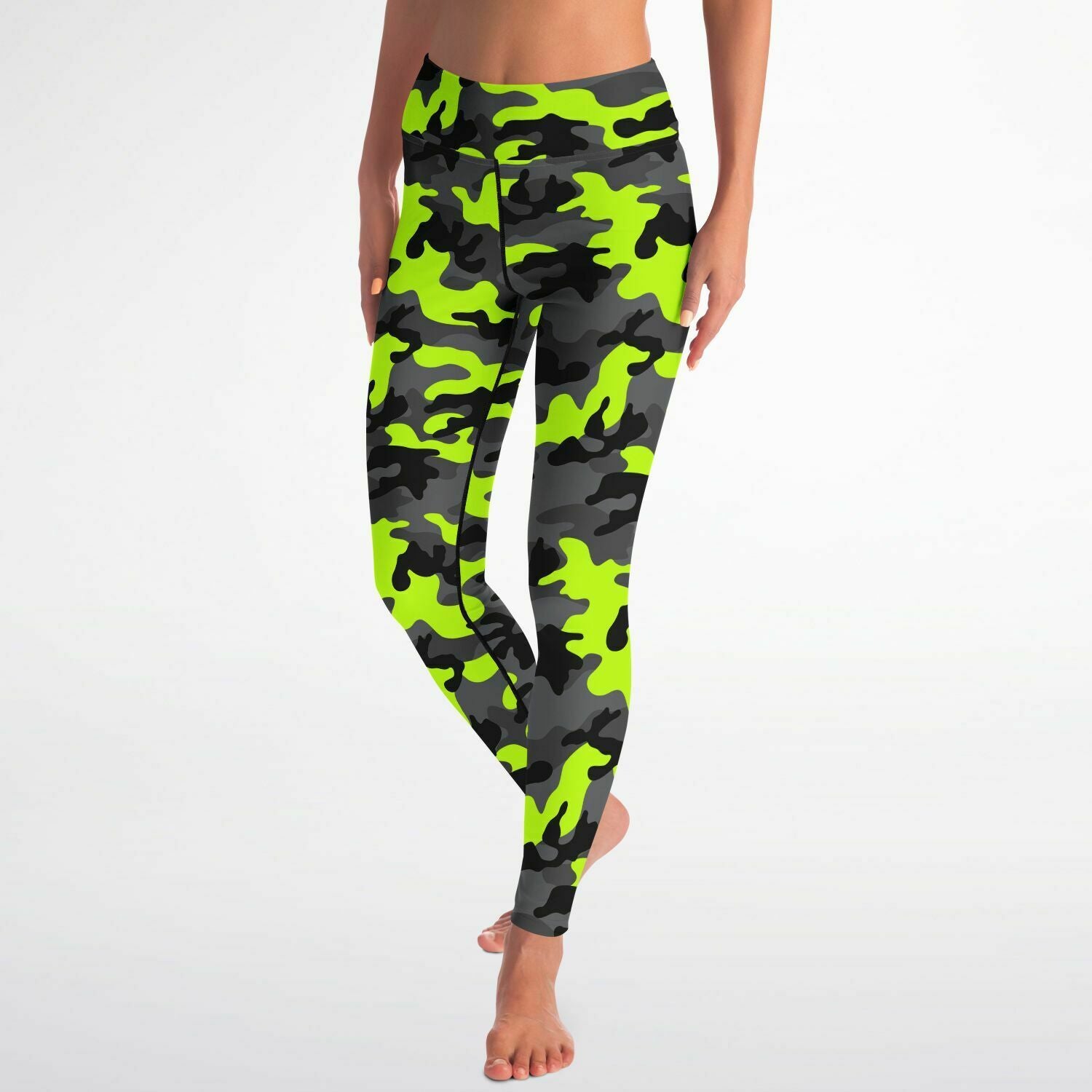 Women's Fluorescent Green Camouflage High-rise Yoga Leggings