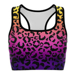 Women's Rainbow Gradient Leopard Cheetah Print Athletic Sports Bra Front