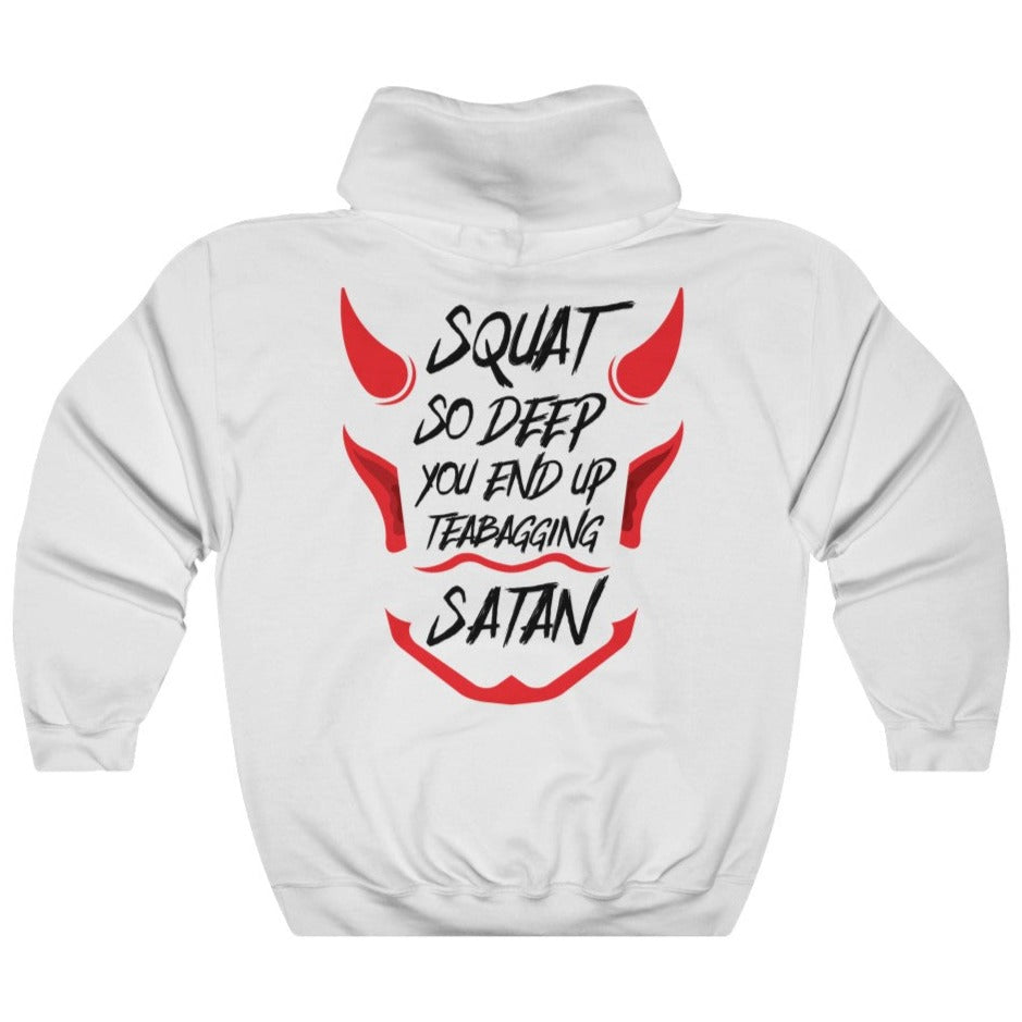 White Red Squat So Deep Strong Gym Fitness Weightlifting Powerlifting CrossFit Muscle Hoodie Back