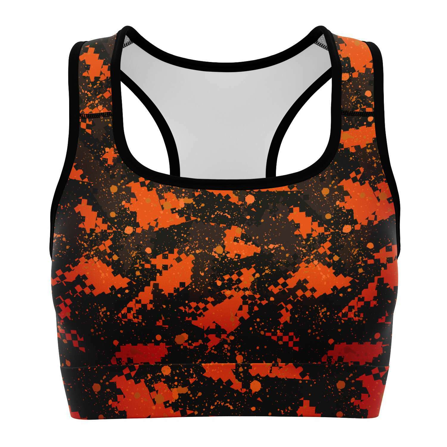 Women's Orange Digital Camouflage Athletic Sports Bra Front