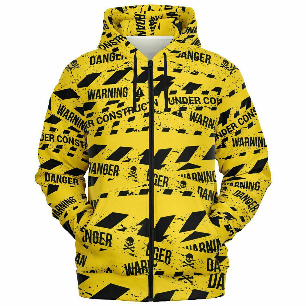 Unisex Yellow Under Construction Warning Tape Zip-Up Hoodie