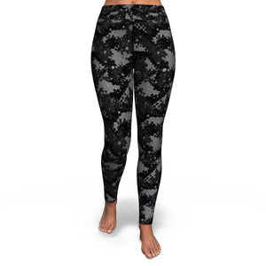 Women's Black Grey Digital Camouflage High-waisted Yoga Leggings Front