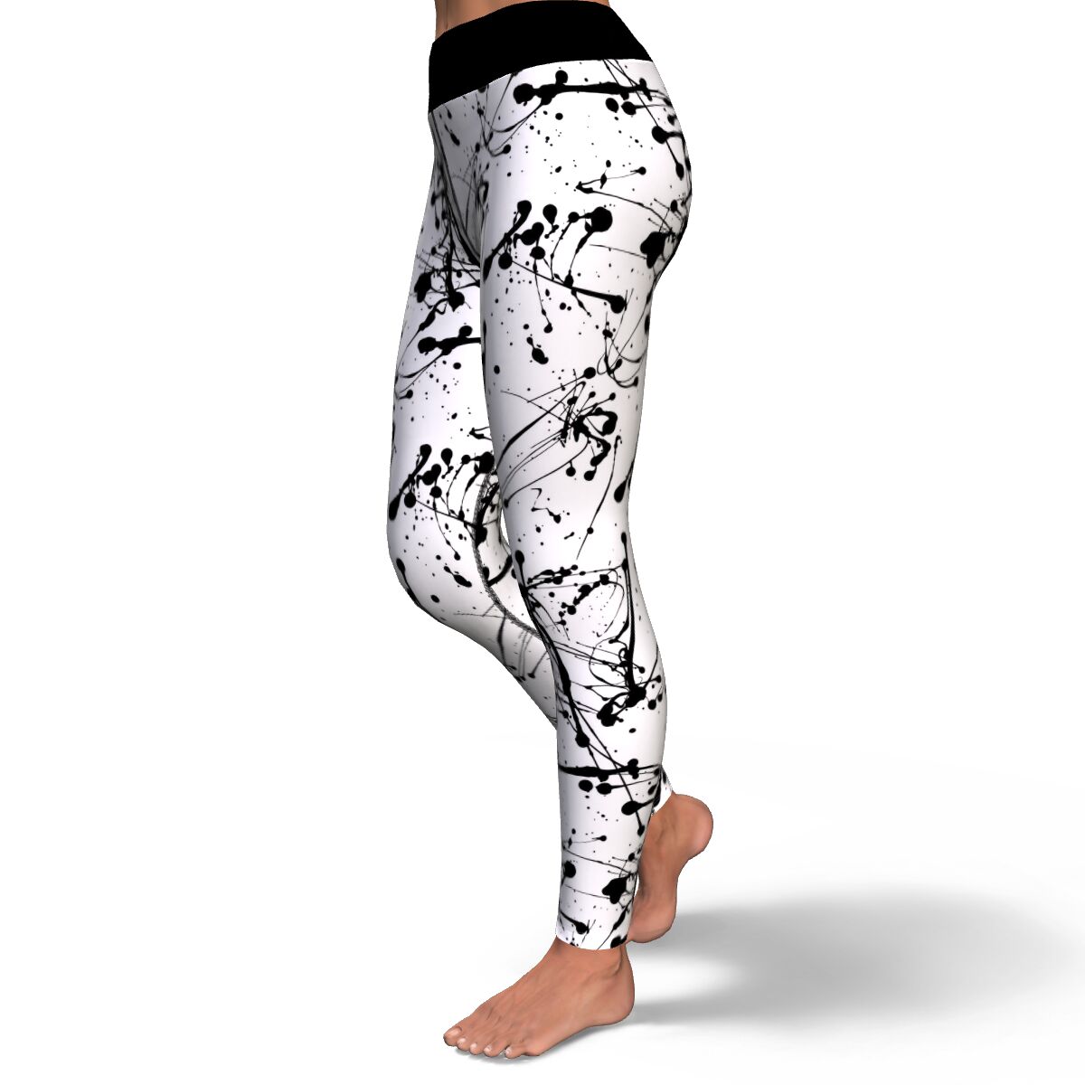 Women's Black Paint Splatter High-waisted Yoga Leggings