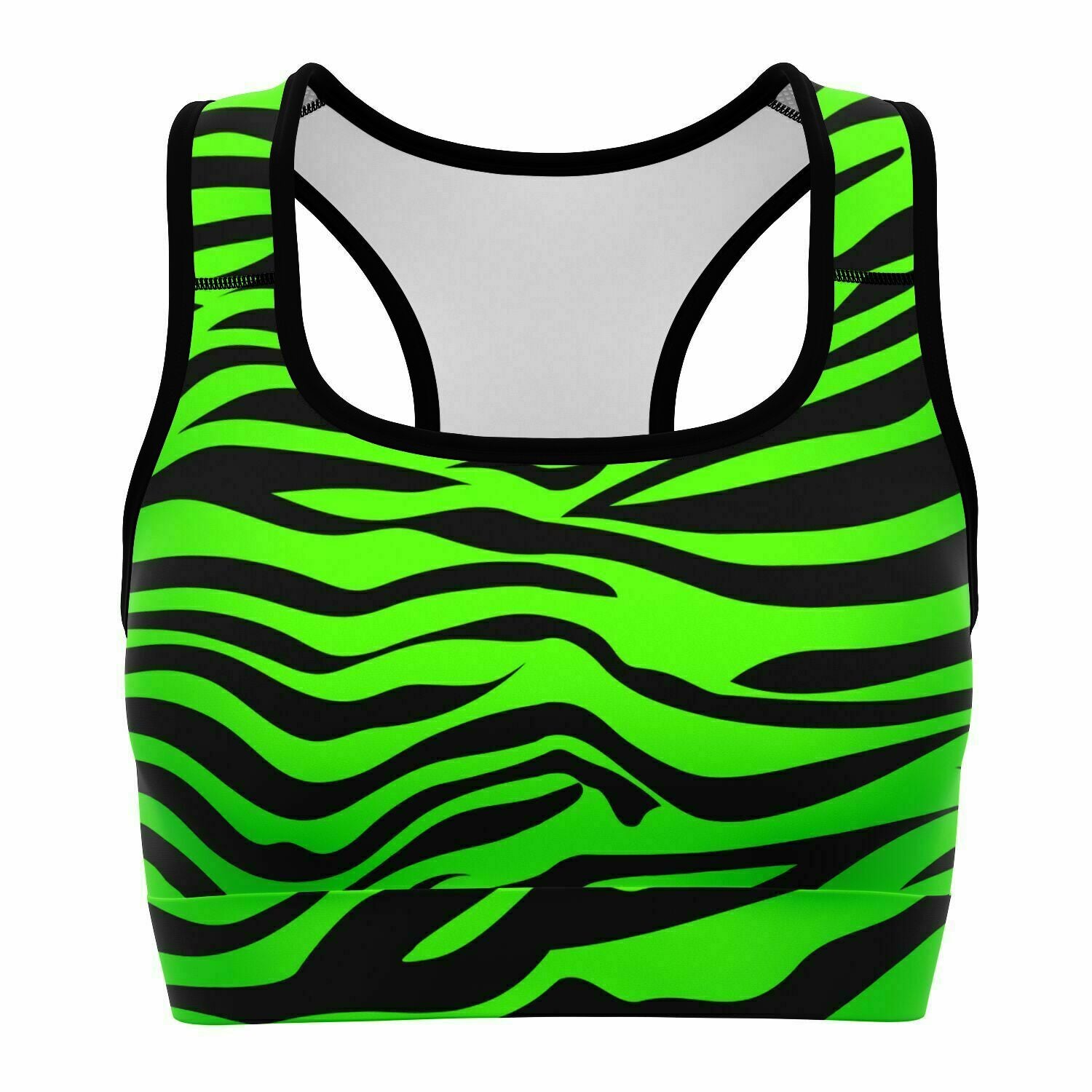 Women's Wild Green Bengal Tiger Stripes Animal Pattern Sports Bra