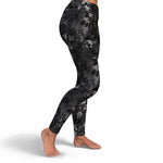 Women's Black Silver Gilded Marble High-waisted Yoga Leggings Right