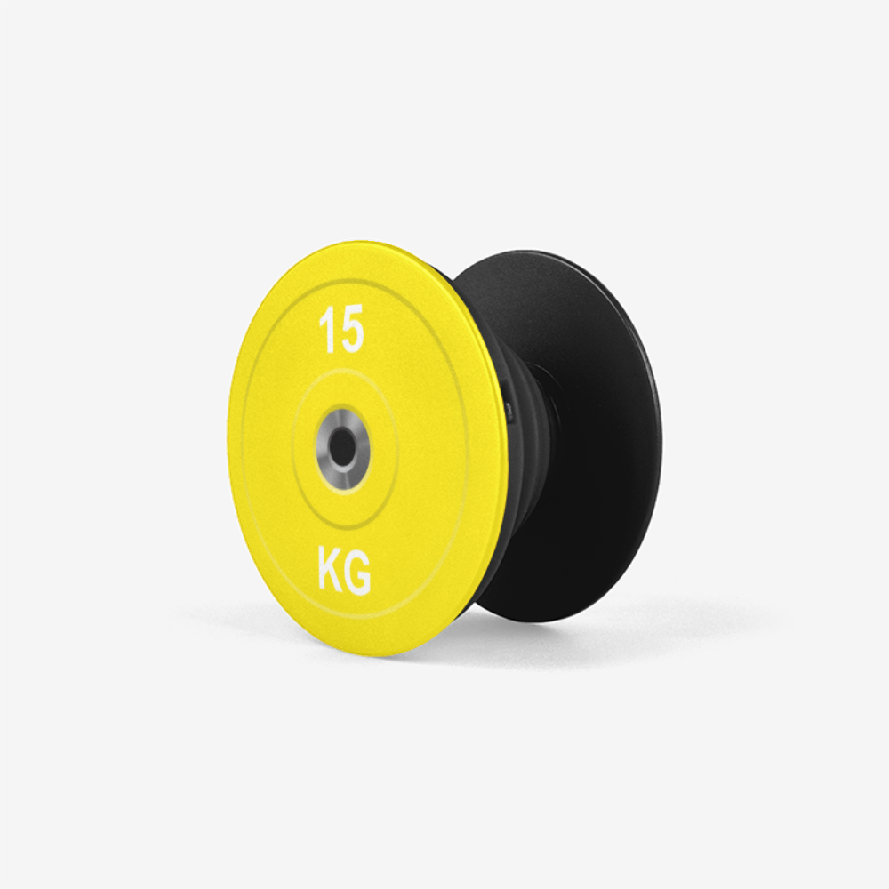 Yellow 15 KG Olympic Weight Powerlifter Competition Popsocket Black Side