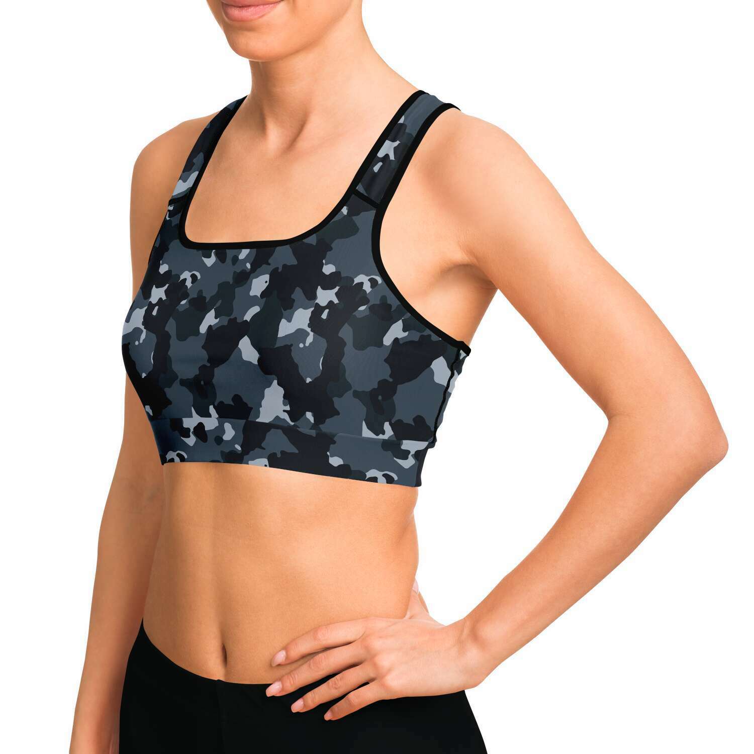 Women's Winter Soldier Camouflage Athletic Sports Bra Model Left