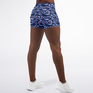 Women's Mid-rise Purple Monster Eyes Halloween Athletic Booty Shorts