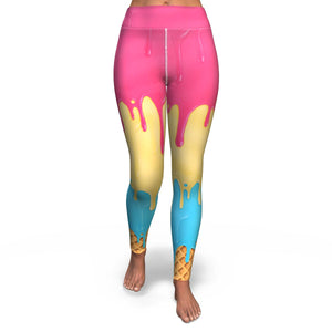 Women's Summer Time Ice Cream Cone High-waisted Yoga Leggings Front