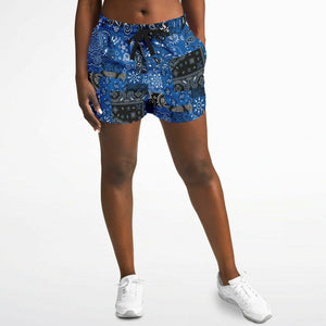 Blue Paisley Patchwork Running Shorts