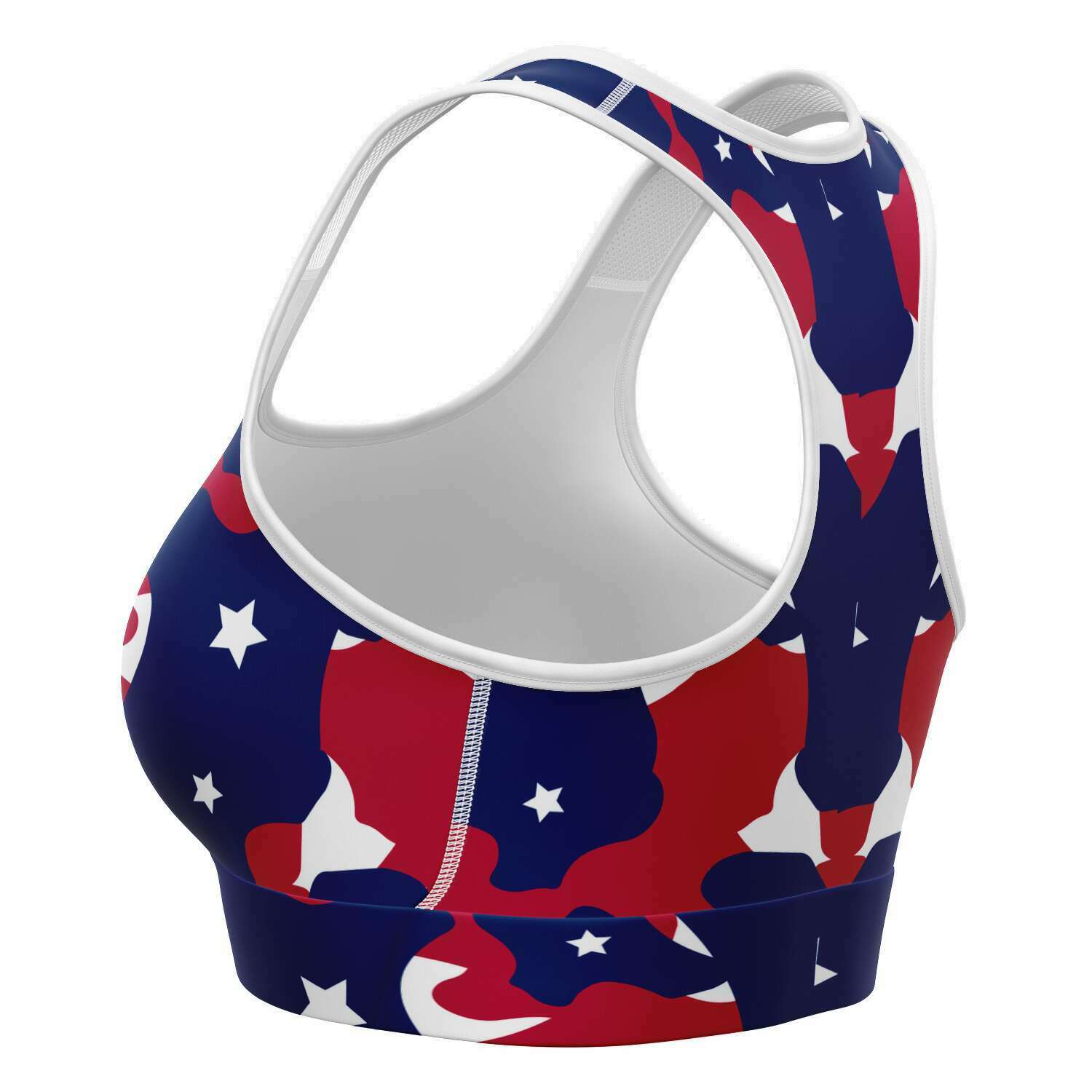 Women's Fourth Of July Stars Red White Blue USA Camouflage Athletic Sports Bra Left