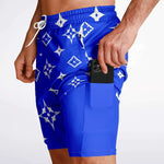 Men's 2-in-1 Red LV Luxury Brand Monogram Print Pattern Gym Shorts