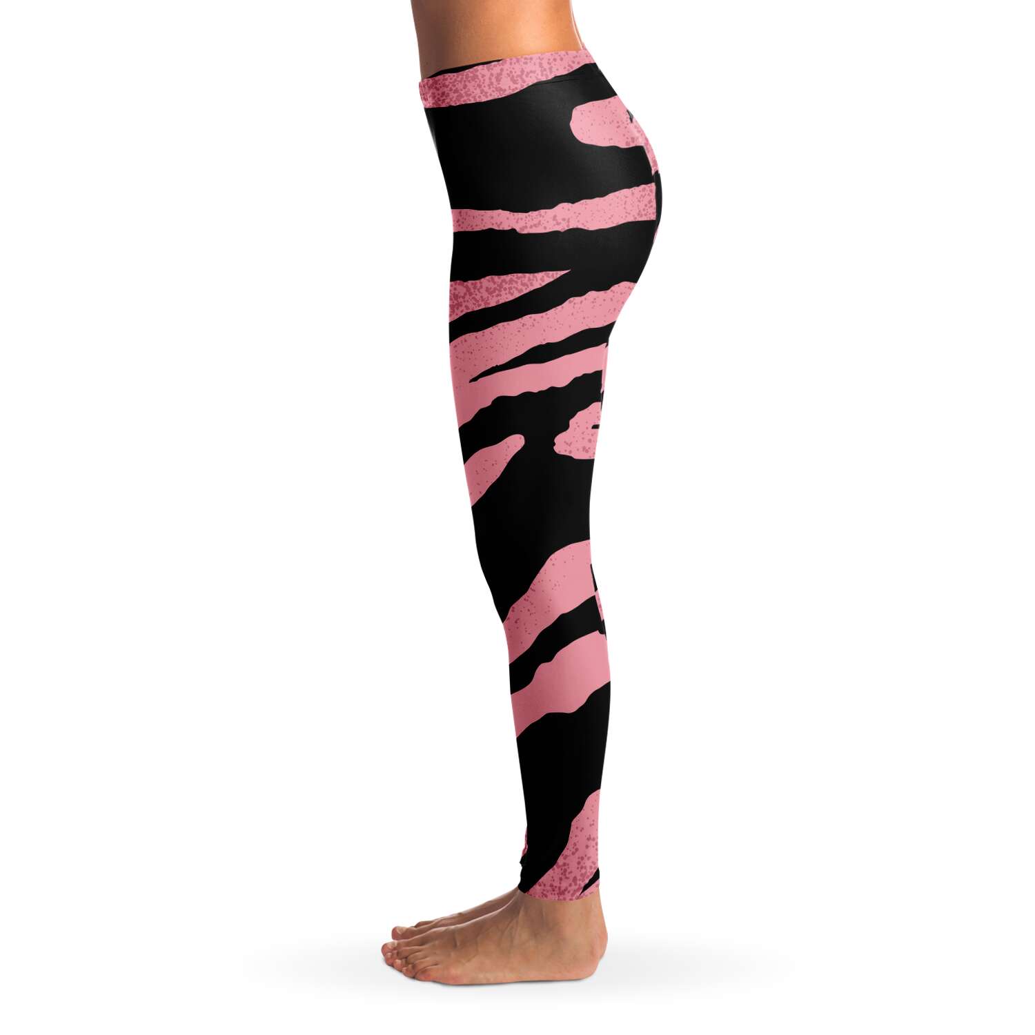 Women's Pink Tiger Stripes Mid-rise Yoga Leggings Left