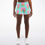 Women's Mid-rise Pink Blue Death By Ice Cream Athletic Booty Shorts