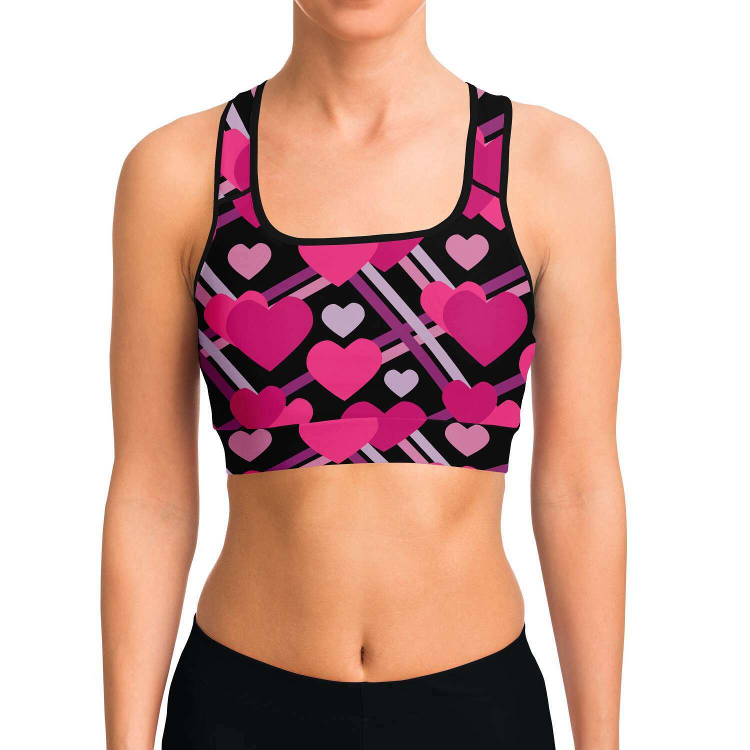 Women's Clustered Hearts-O-Plenty Athletic Sports Bra Model Front