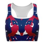 Women's Fourth Of July Stars Red White Blue USA Camouflage Athletic Sports Bra