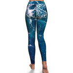 Women's Blue Ocean Marble High-waisted Yoga Leggings Back