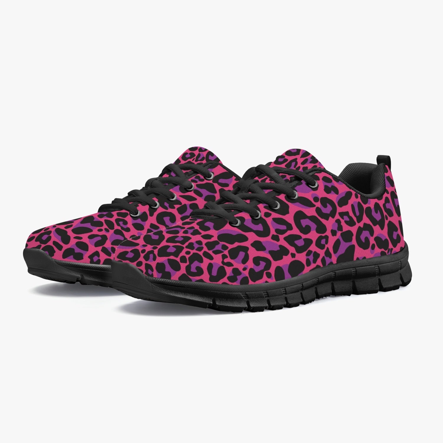 Women's Pink Wild Leopard Cheetah Full Print Gym Workout Sneakers Overview