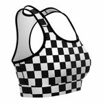 Black White Checkerboard Sports Bra