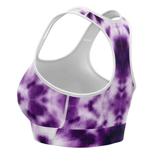 Women's Purple Monotone Tie-Dye Athletic Sports Bra Left