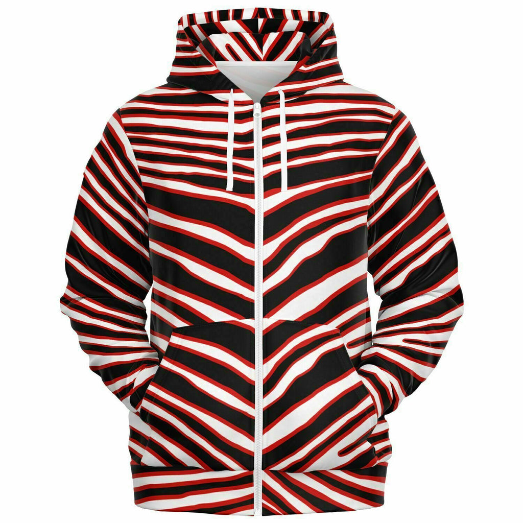 Unisex Tampa Bay Football Black Red Wild Zebra Stripe Animal Pattern Athletic Zip-Up Hoodie