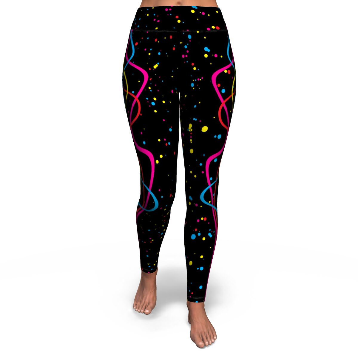 Women's High-waisted CMYK Color Splatter Yoga Leggings Front