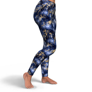 Women's Blue Gold Flake Galaxy Gods High-waisted Yoga Leggings Right
