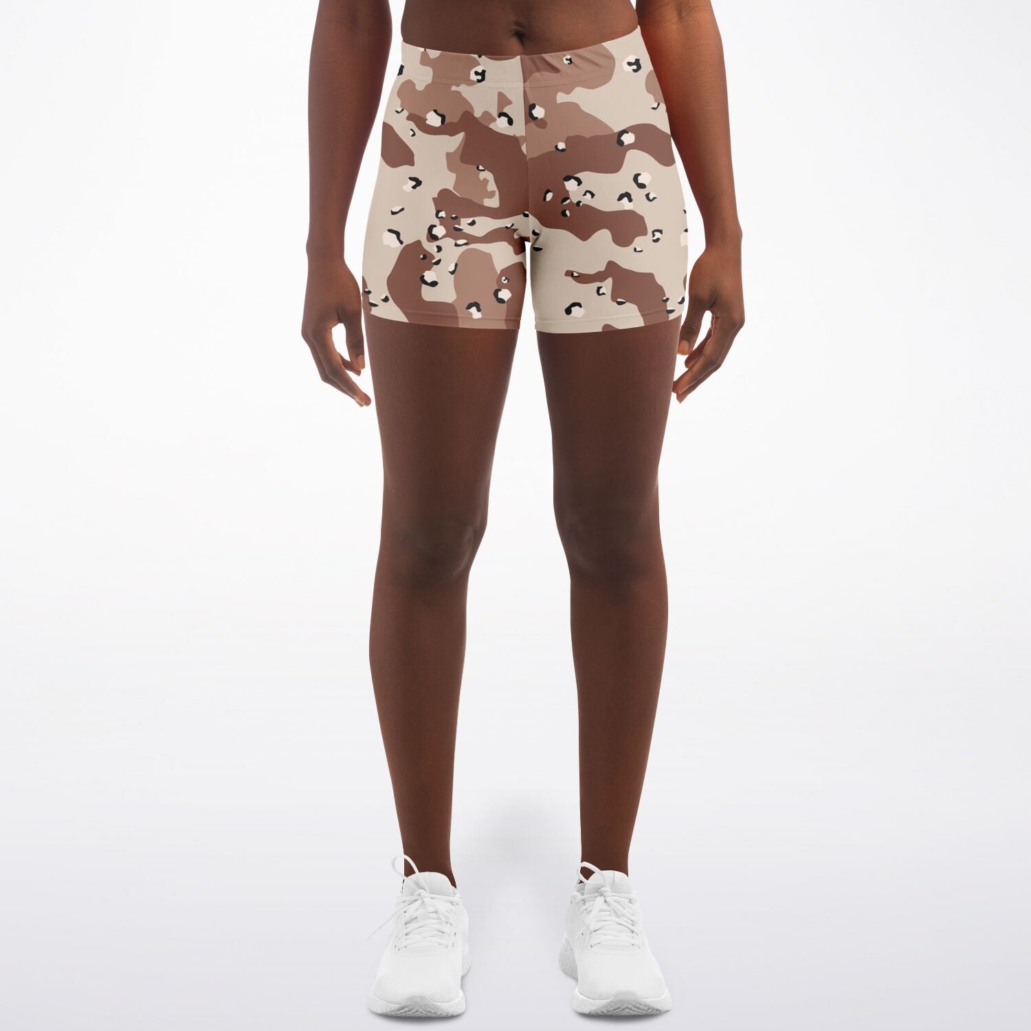 Women's Desert Sand Storm Chocolate Chip Camouflage Mid-rise Athletic Booty Shorts