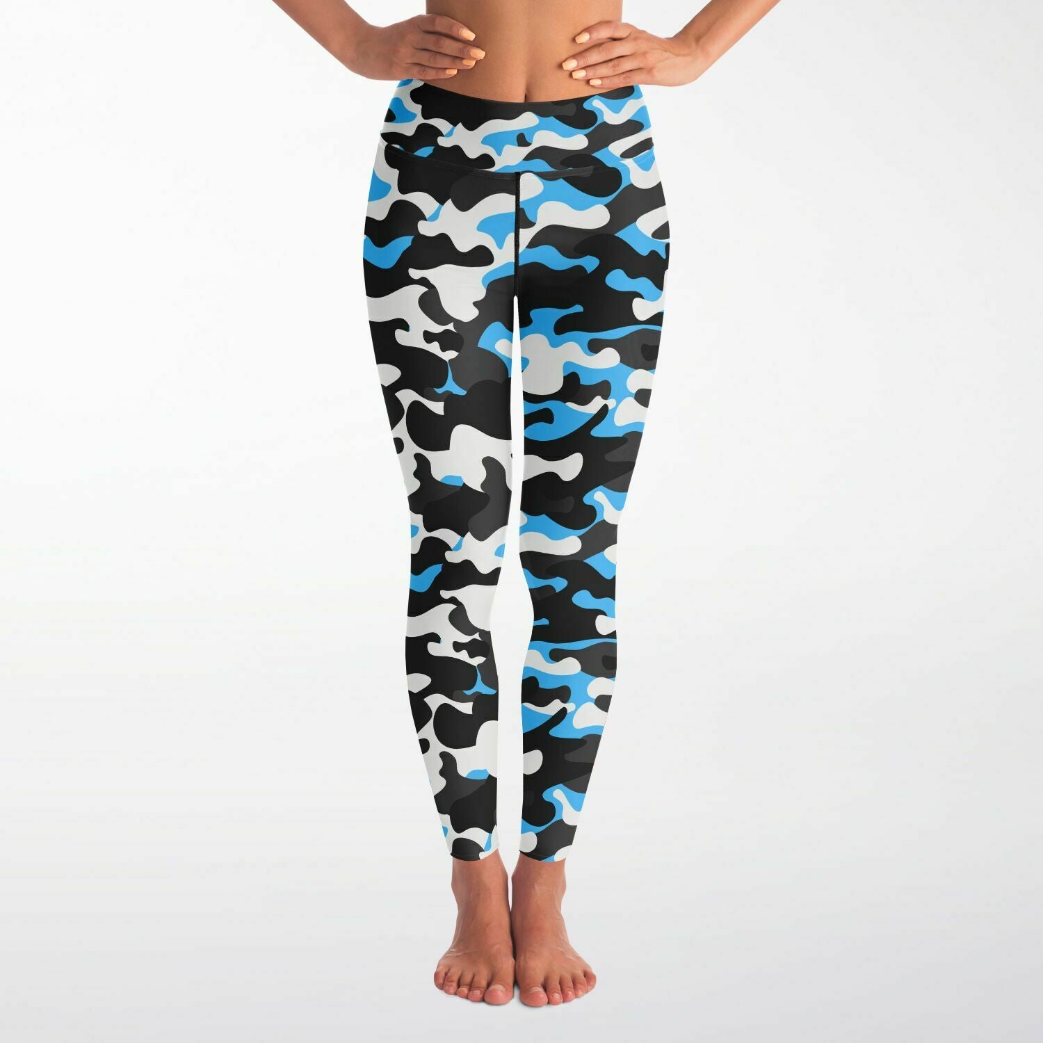Women's Urban Jungle Carolina Blue White Black Camouflage High-waisted Yoga Leggings