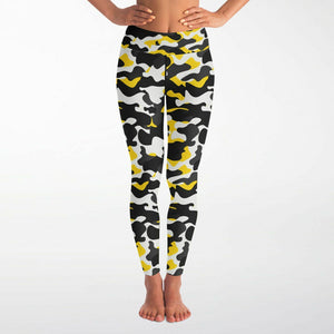 Women's Urban Jungle Yellow White Black Camouflage High-Waisted Yoga Leggings