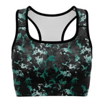 Women's Emerald Green Gilded Marble Sports Bra