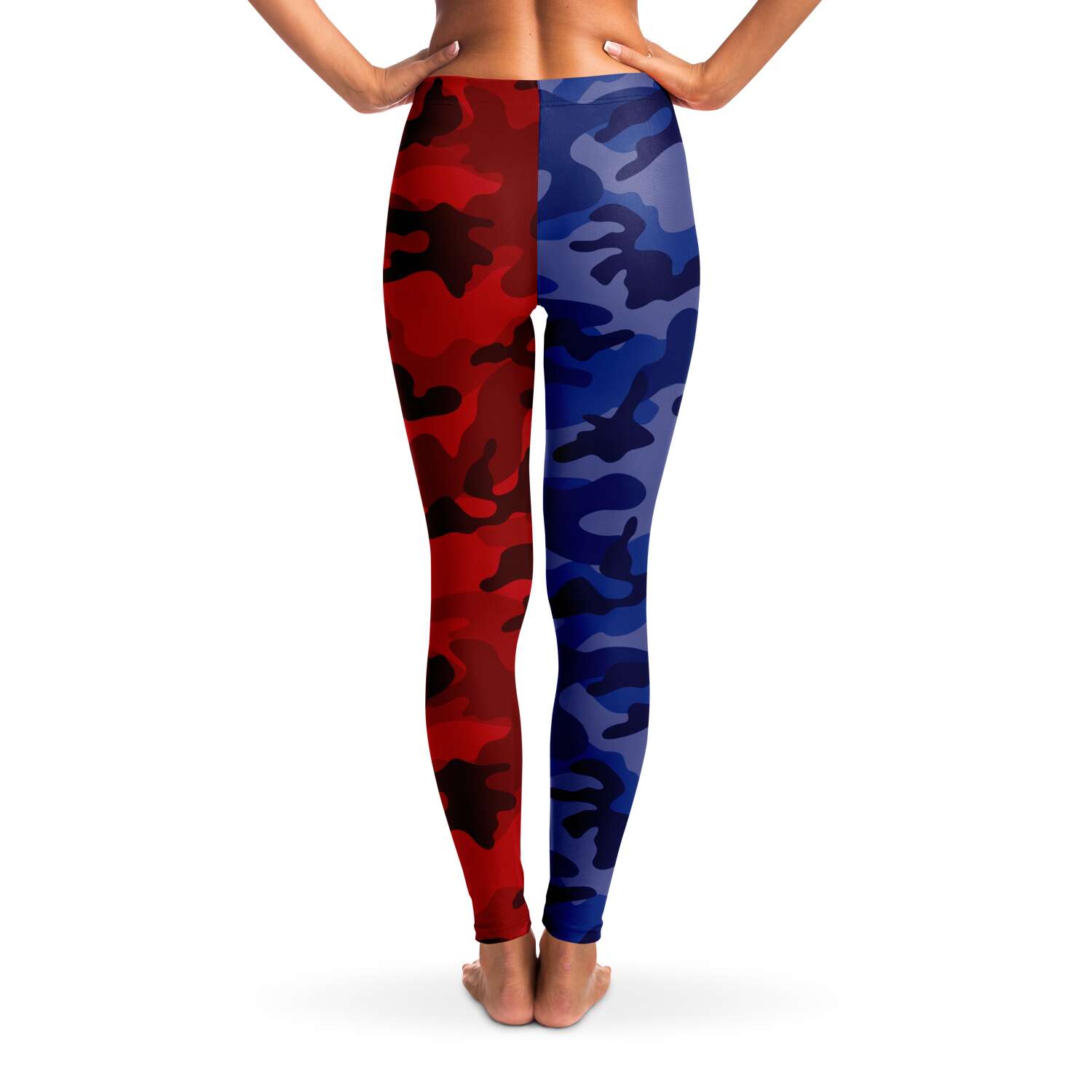 Women's All Blue Red Camouflage Mid-Rise Leggings Back