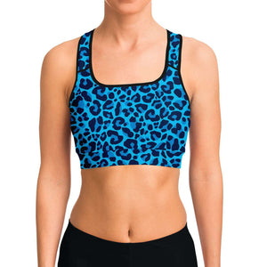 Women's Blue Wild Leopard Cheetah Print Athletic Sports Bra