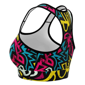 Women's Modern Tribal Graffiti Pattern Athletic Sports Bra Left