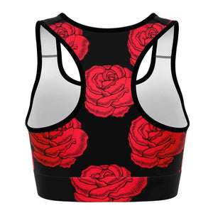 Women's Roses Are Red Valentines Athletic Sports Bra Back
