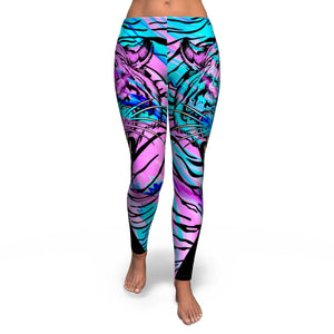 Women's Neon Tiger Mid-Rise Yoga Leggings Front