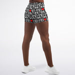 Women's Mid-rise Black Red Love All Over Graffiti Art Valentines Day Athletic Booty Shorts