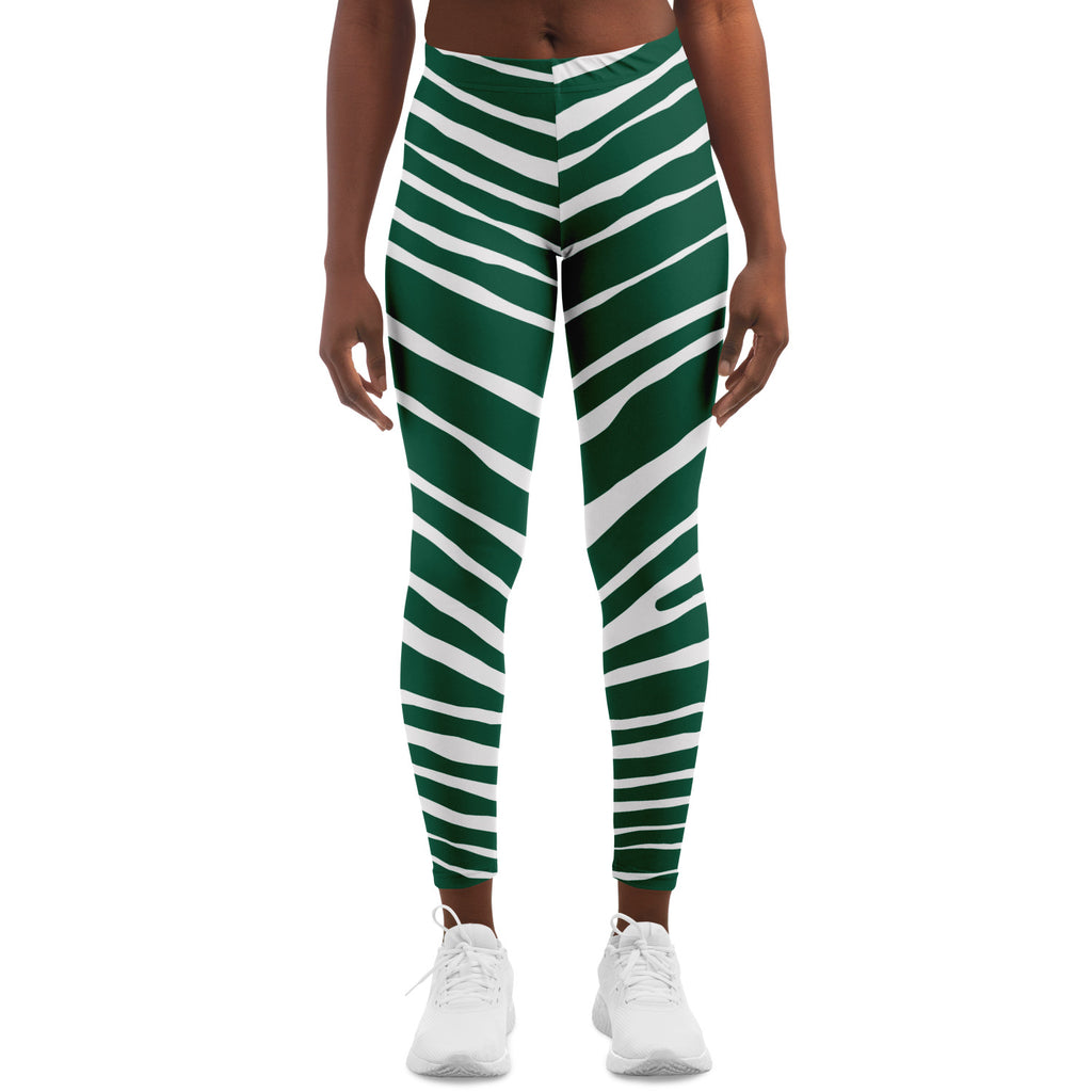 Women's New York Football Green Wild Zebra Stripe Animal Pattern Athletic Mid-Rise Yoga Leggings