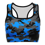 Women's Black Blue Camouflage Athletic Sports Bra