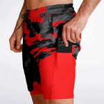 Men's 2-in-1 Black Red Camouflage Gym Shorts
